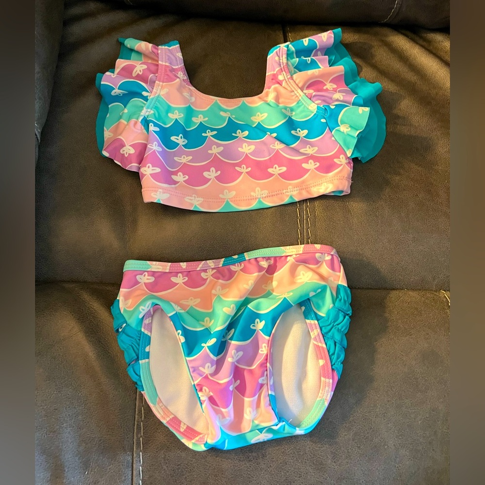 Ruffle Butts 2pc toddler Swim suit with Swim Hat